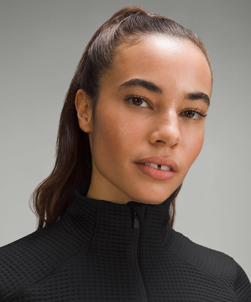 Waffle-Knit Half-Zip Long-Sleeve Shirt