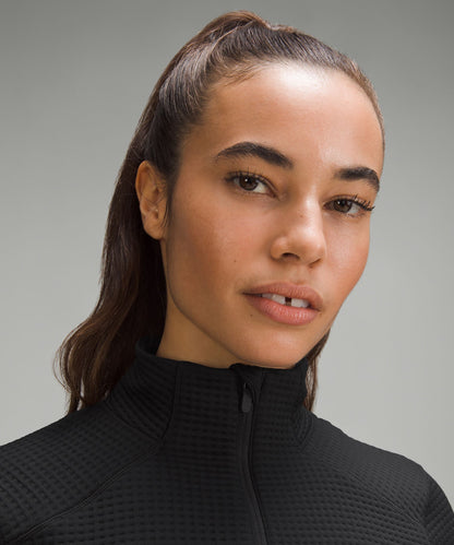 Waffle-Knit Half-Zip Long-Sleeve Shirt