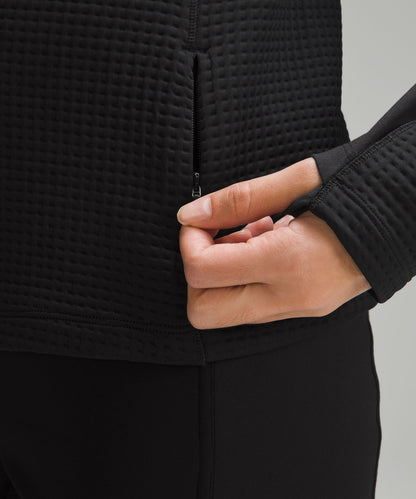 Waffle-Knit Half-Zip Long-Sleeve Shirt