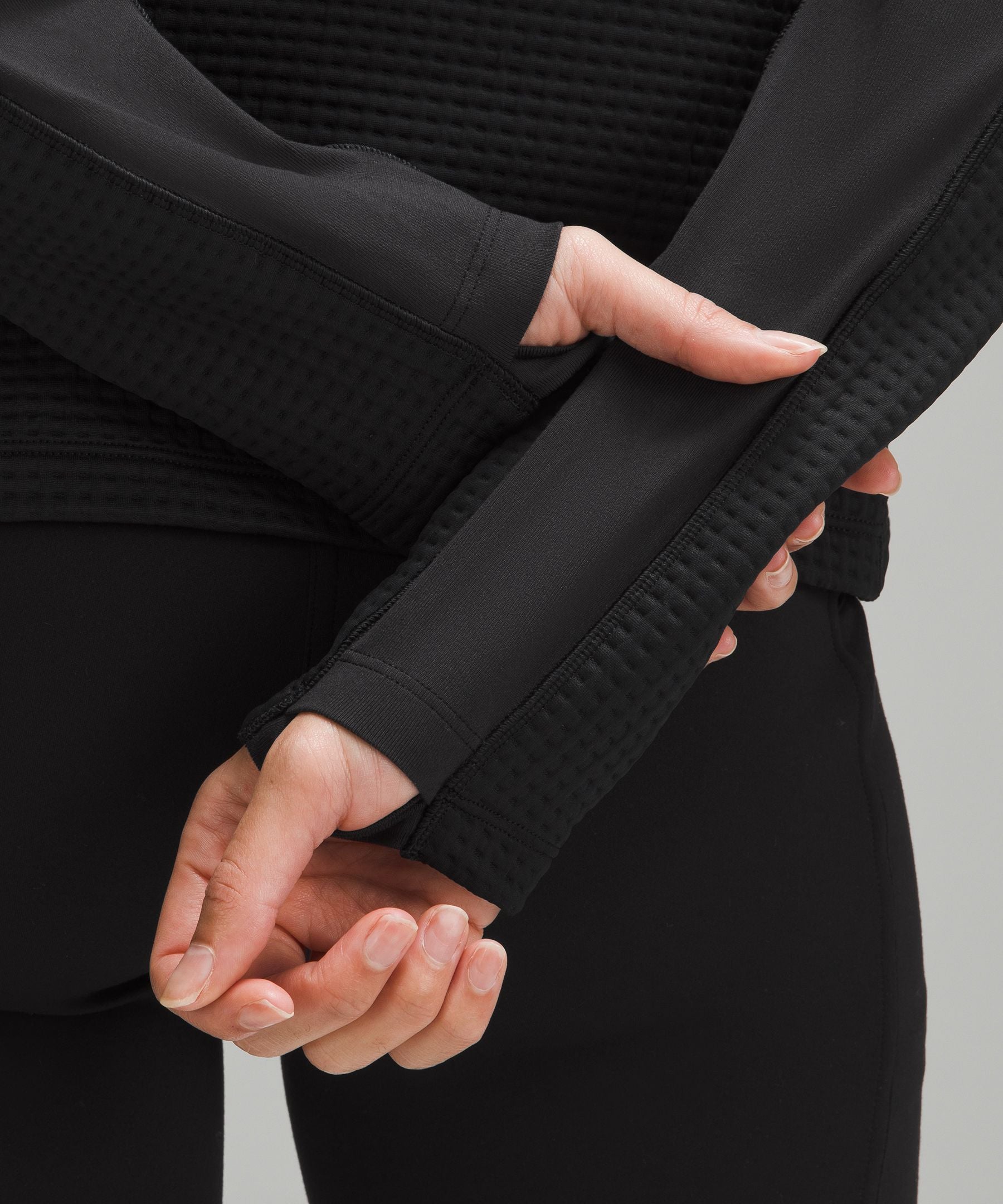 Waffle-Knit Half-Zip Long-Sleeve Shirt