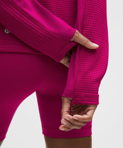 Waffle-Knit Half-Zip Long-Sleeve Shirt