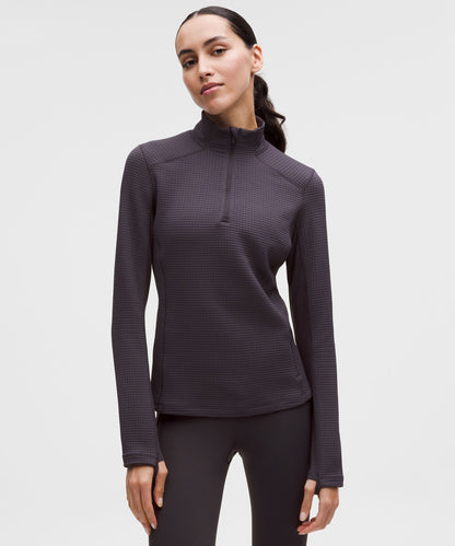Waffle-Knit Half-Zip Long-Sleeve Shirt