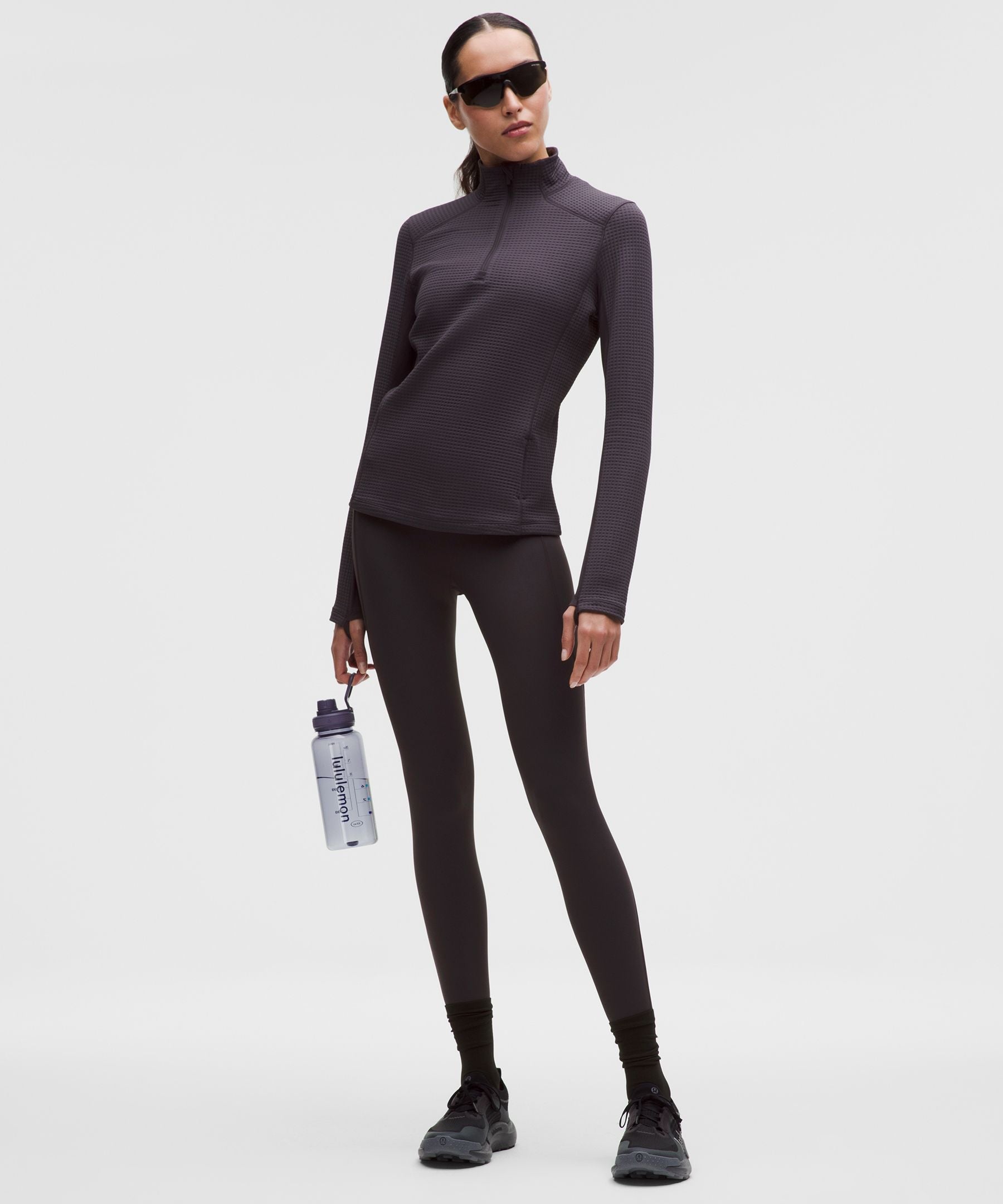 Waffle-Knit Half-Zip Long-Sleeve Shirt