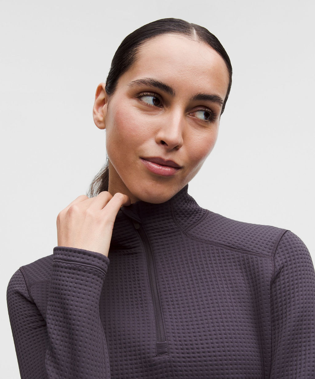 Waffle-Knit Half-Zip Long-Sleeve Shirt