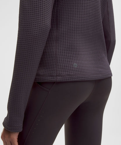 Waffle-Knit Half-Zip Long-Sleeve Shirt