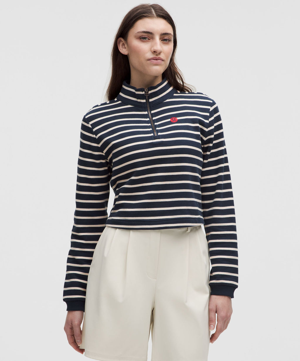 Cotton French Terry Cropped Half Zip