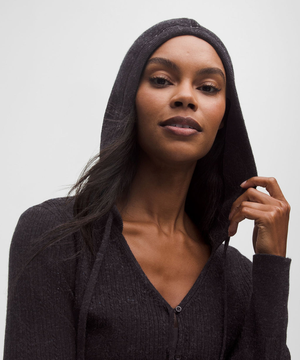 Micro Cable Merino Wool Hooded Cardigan