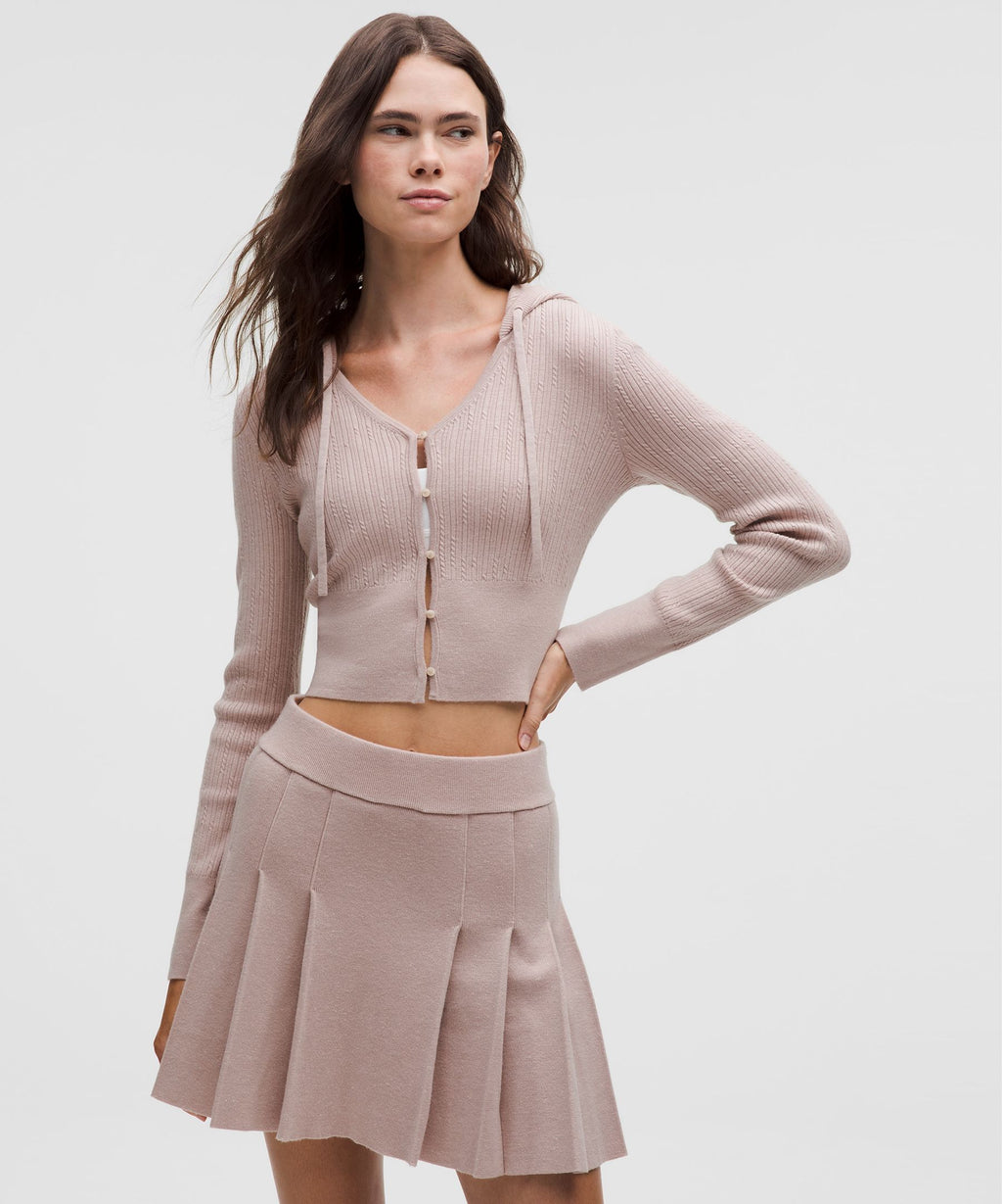 Micro Cable Merino Wool Hooded Cardigan