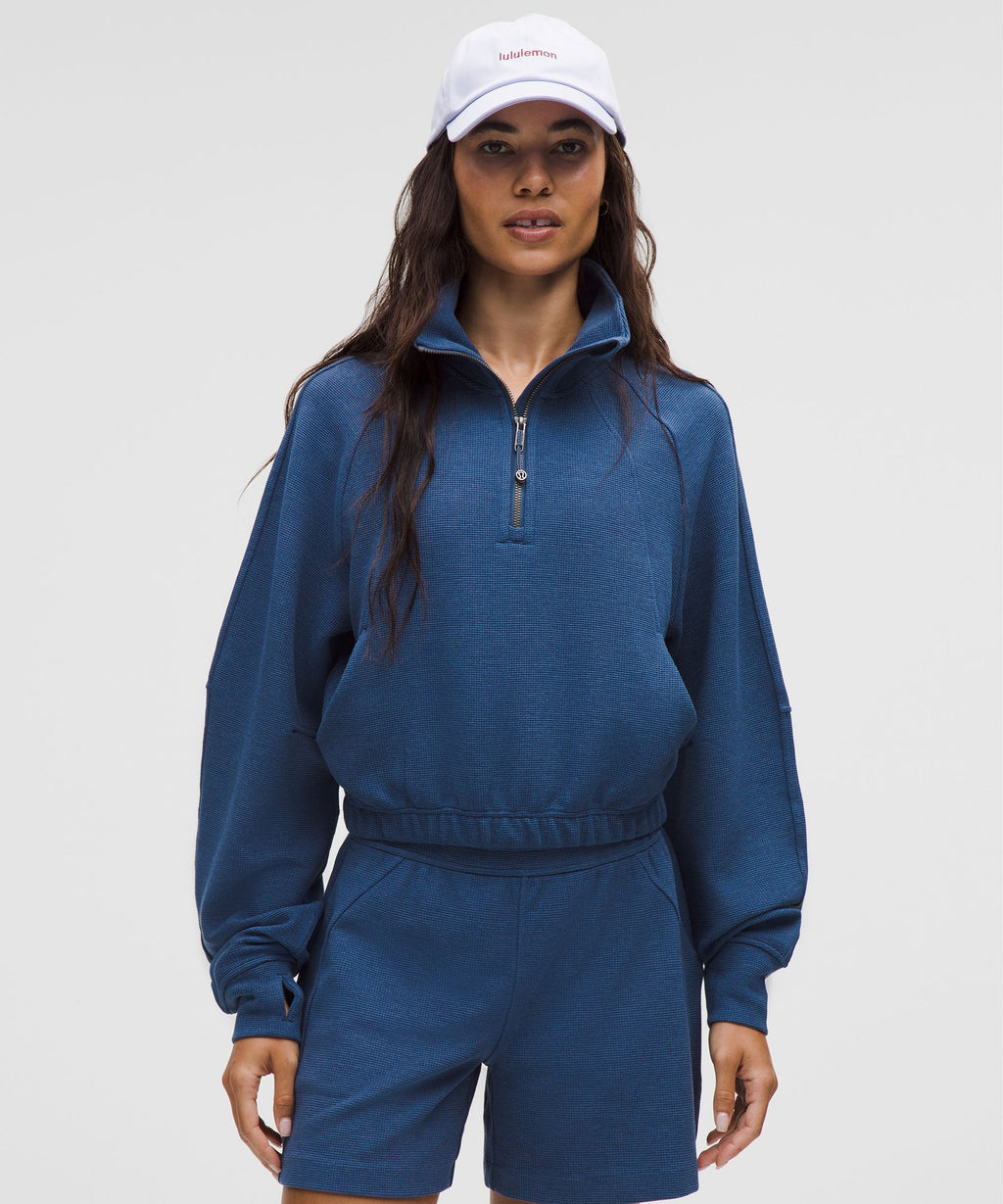 Scuba Cropped Funnel-Neck Half Zip *Waffle
