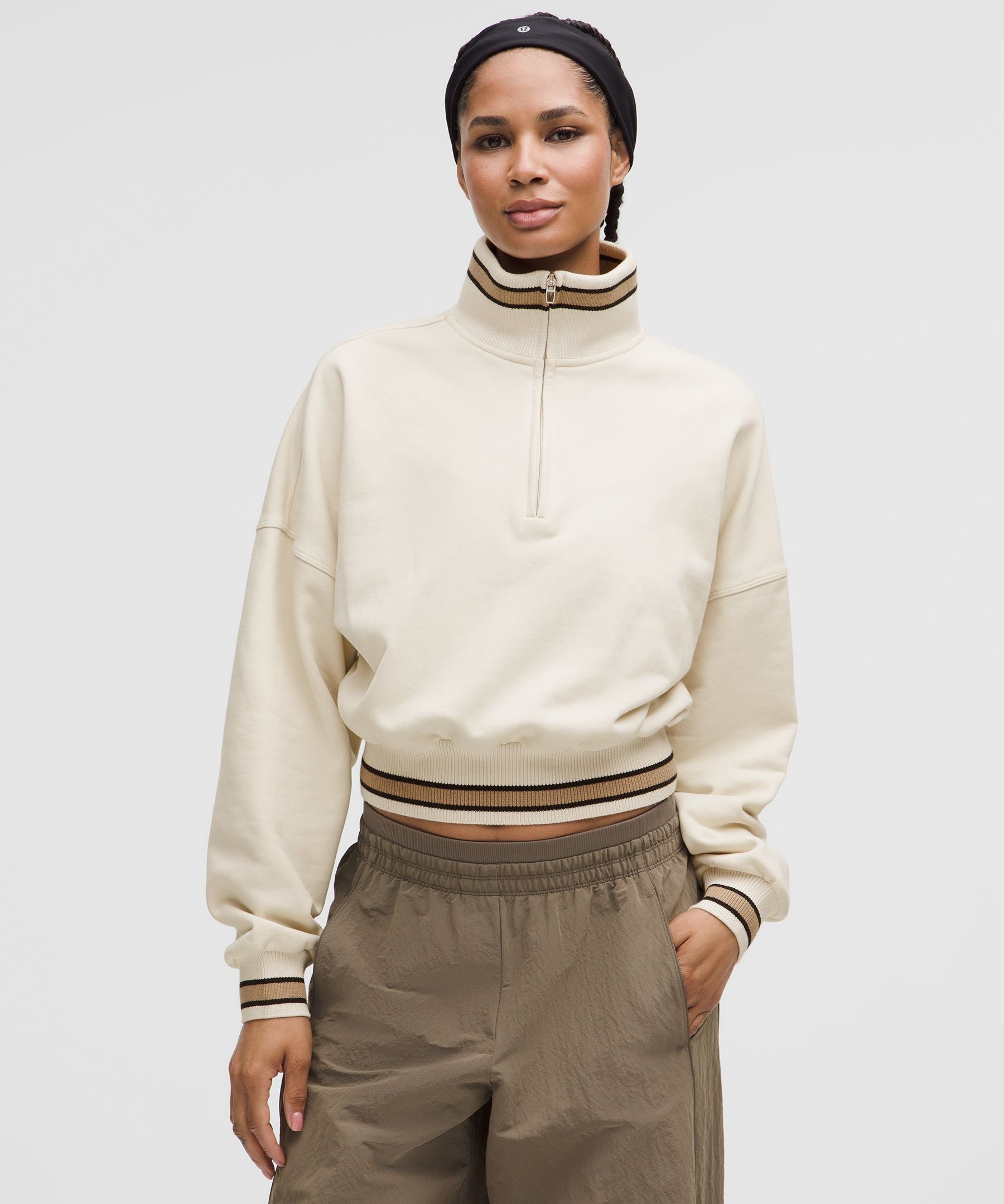 Perfectly Oversized Ringer Funnel-Neck Half Zip