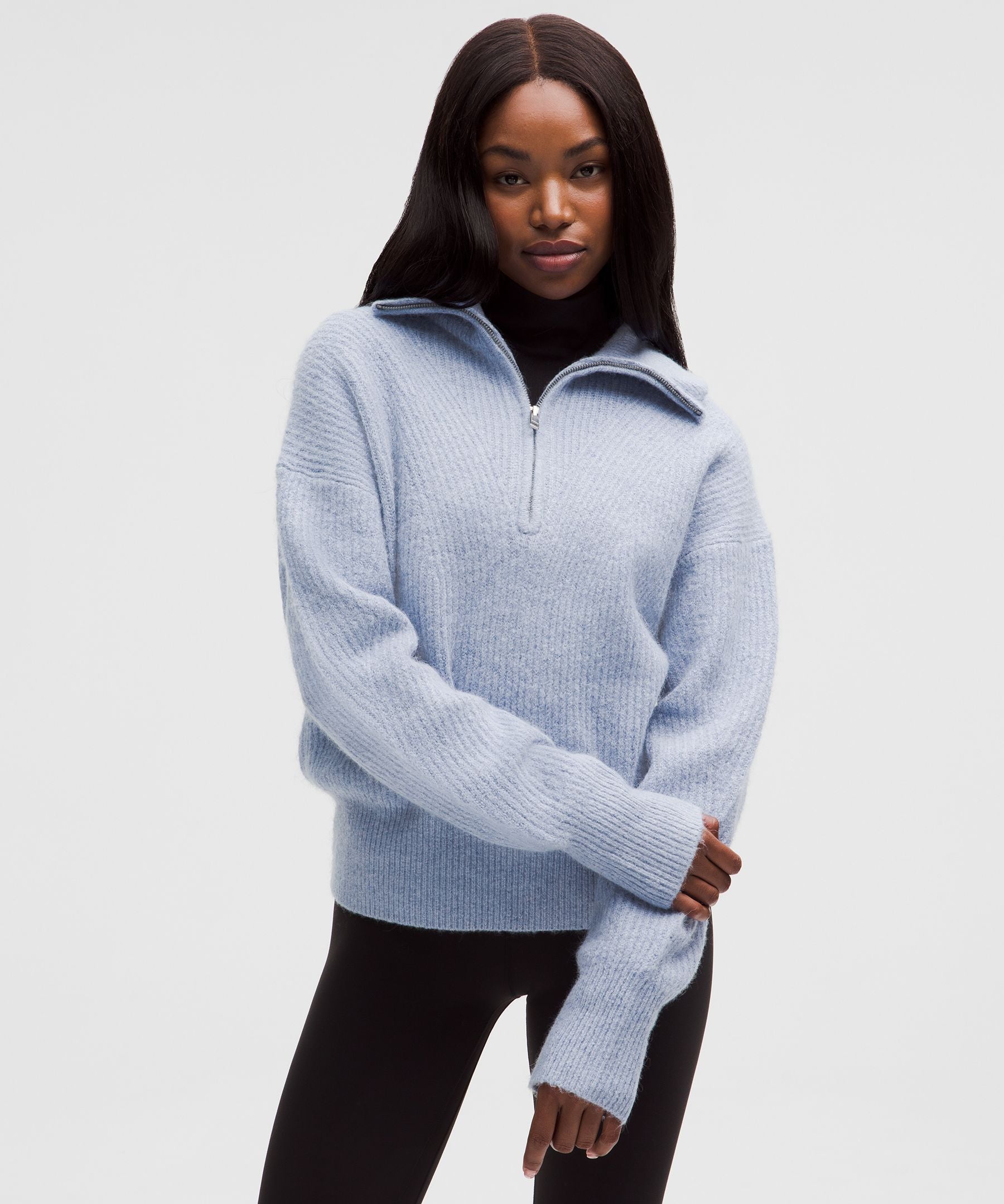 Alpaca-Blend Collared Half-Zip Sweater
