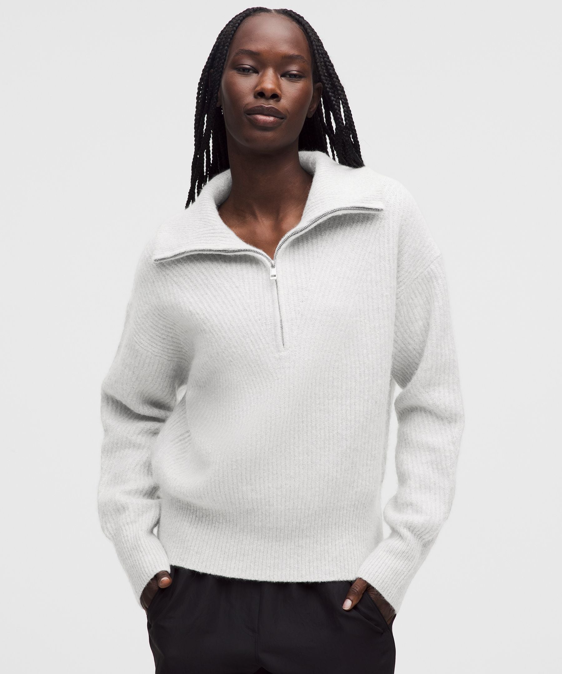 Alpaca-Blend Collared Half-Zip Sweater