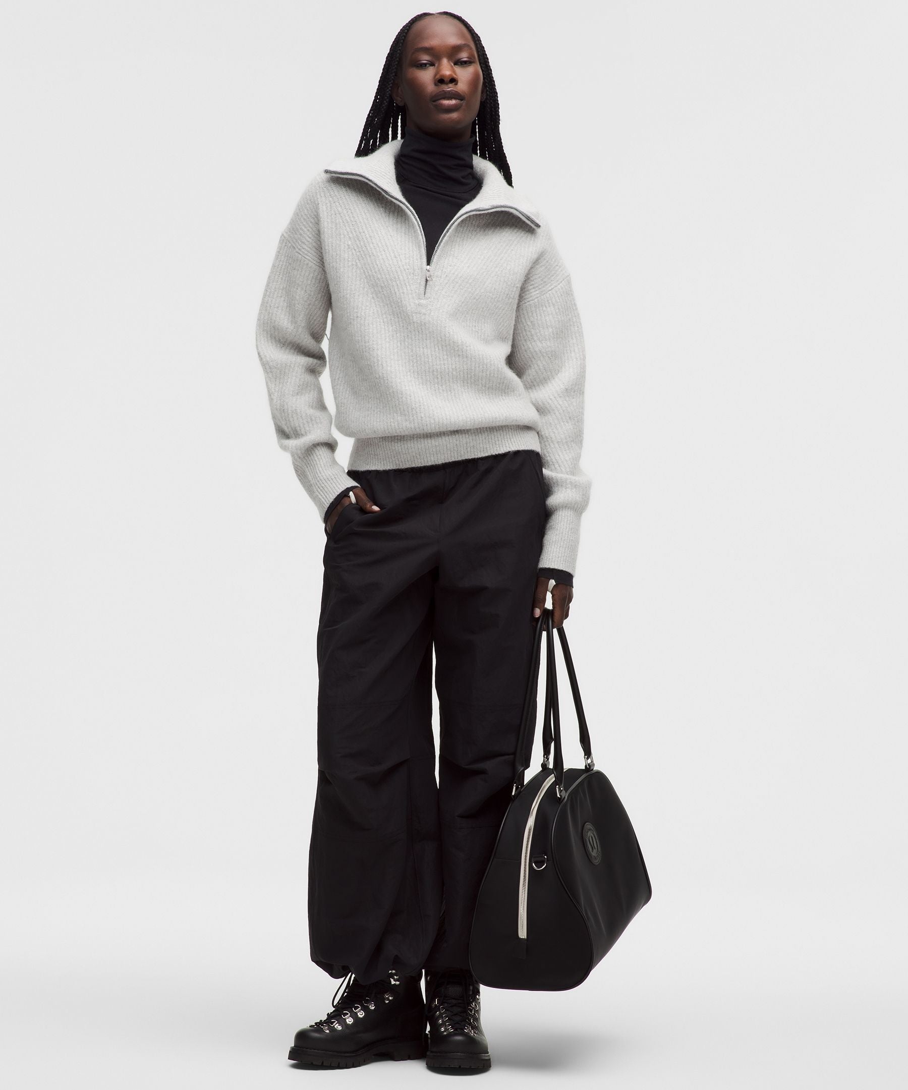 Alpaca-Blend Collared Half-Zip Sweater