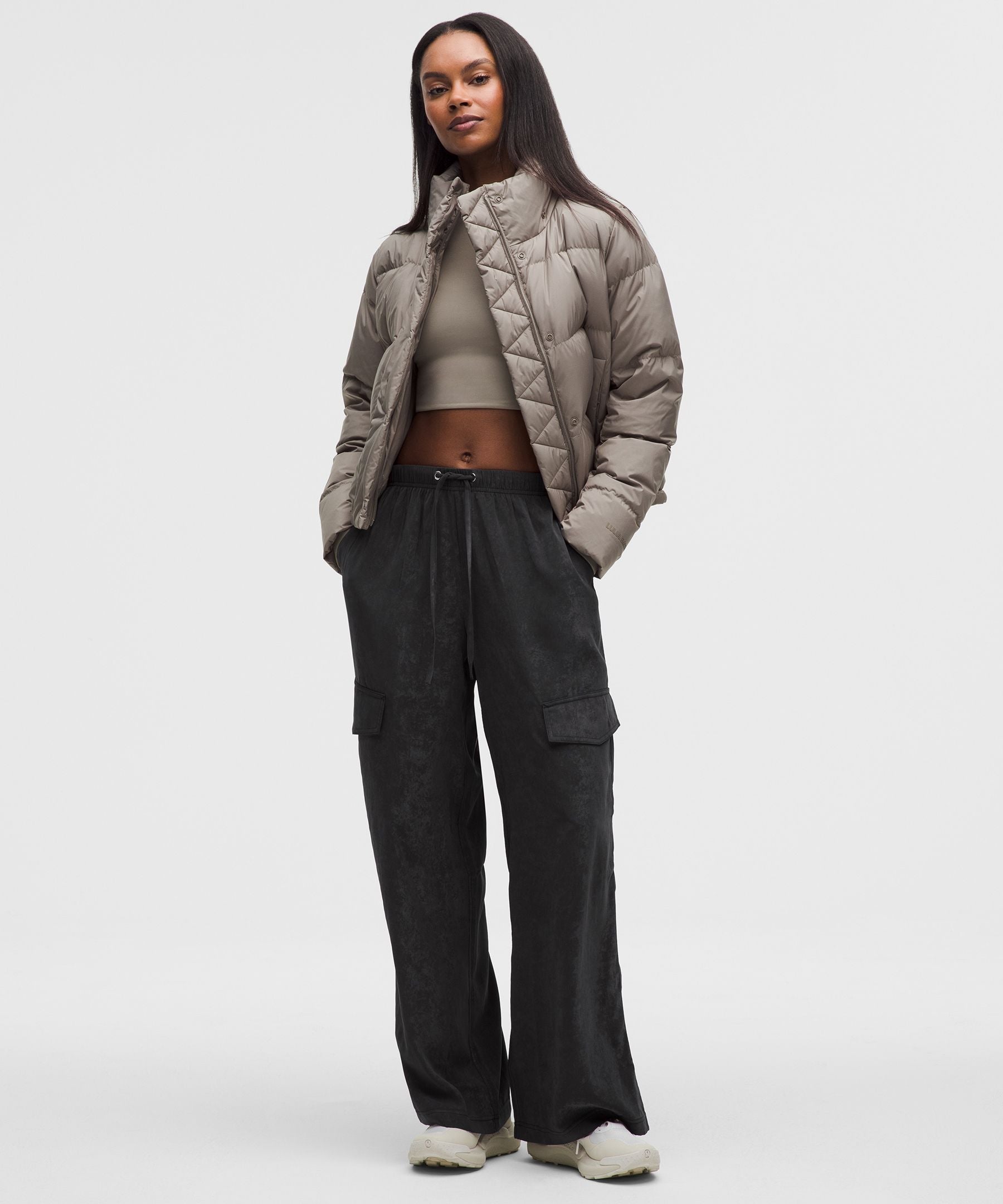 Matte Satin Relaxed-Fit Mid-Rise Cargo Pant