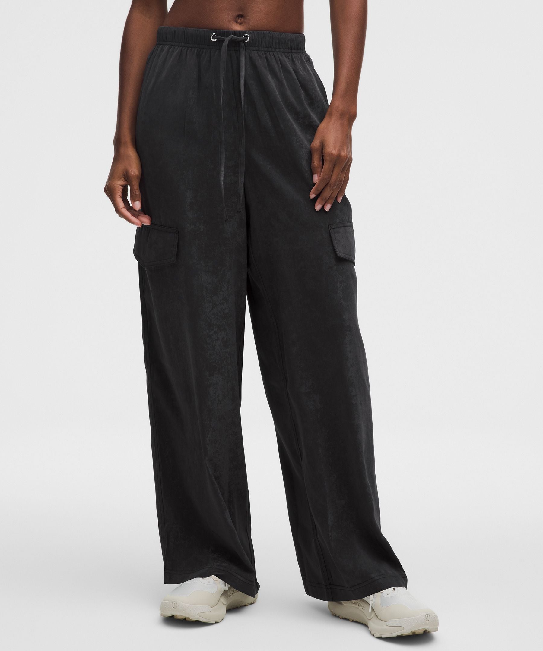 Matte Satin Relaxed-Fit Mid-Rise Cargo Pant