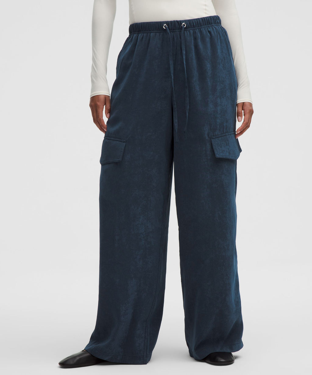 Matte Satin Relaxed-Fit Mid-Rise Cargo Pant