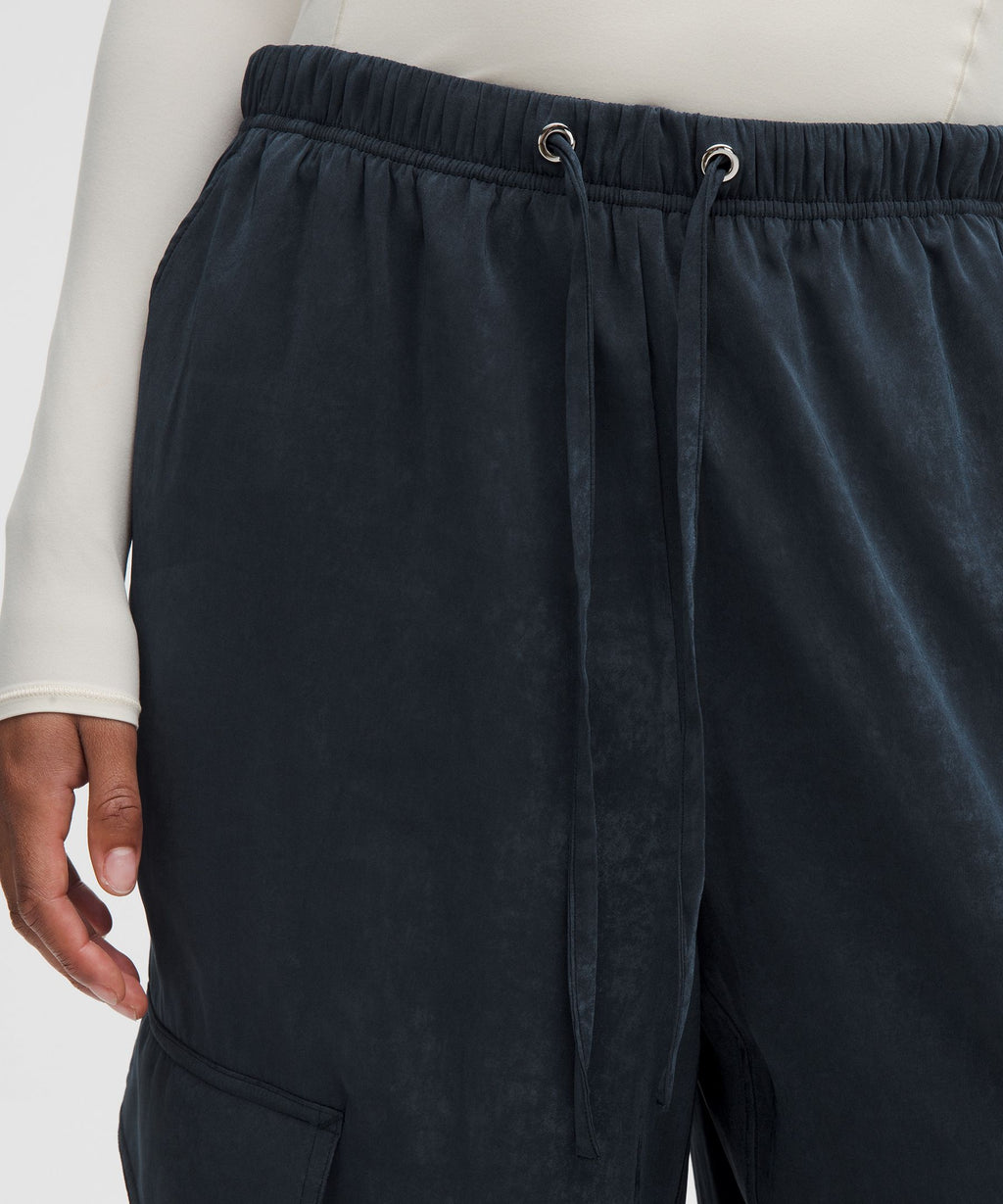 Matte Satin Relaxed-Fit Mid-Rise Cargo Pant