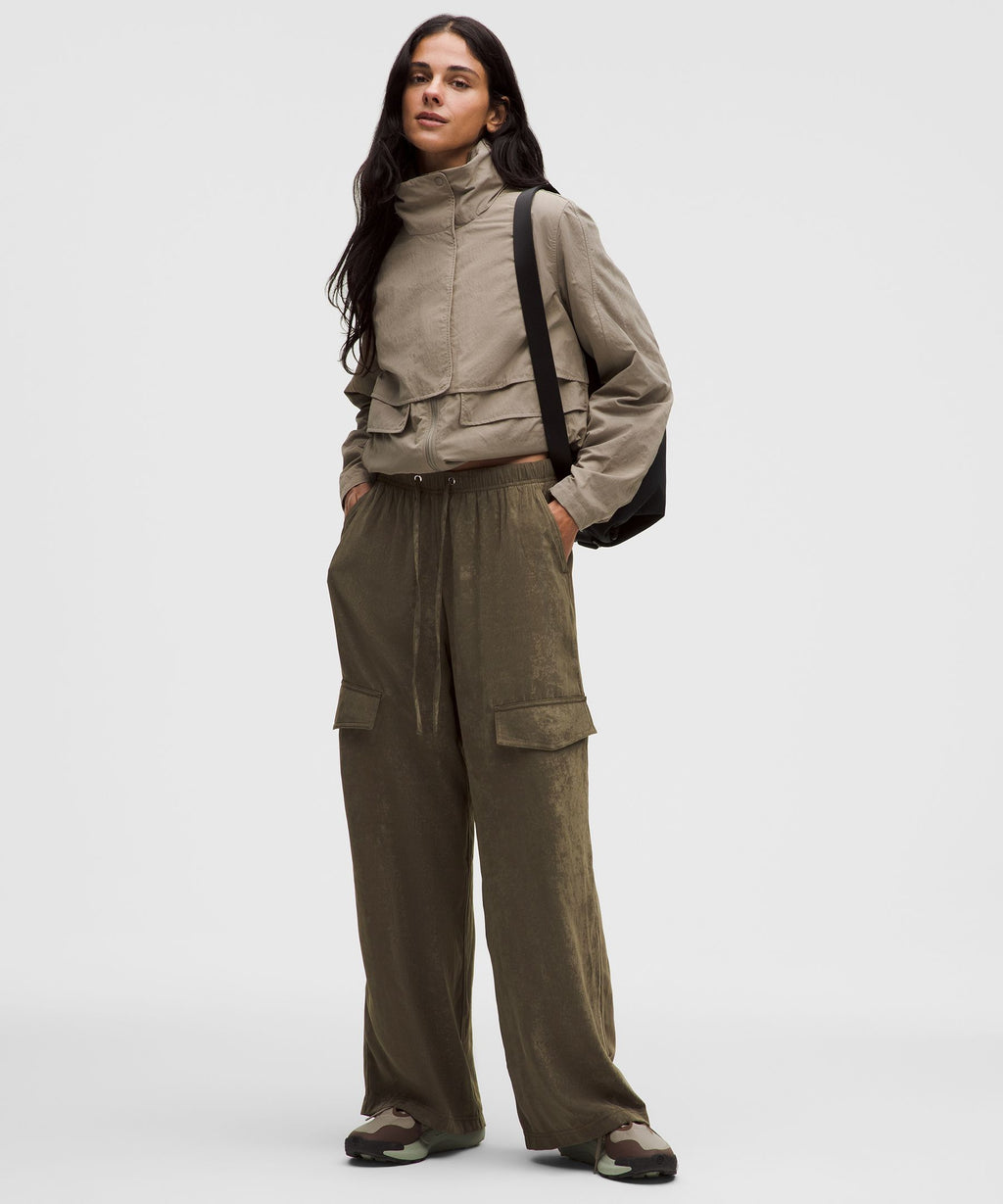 Matte Satin Relaxed-Fit Mid-Rise Cargo Pant