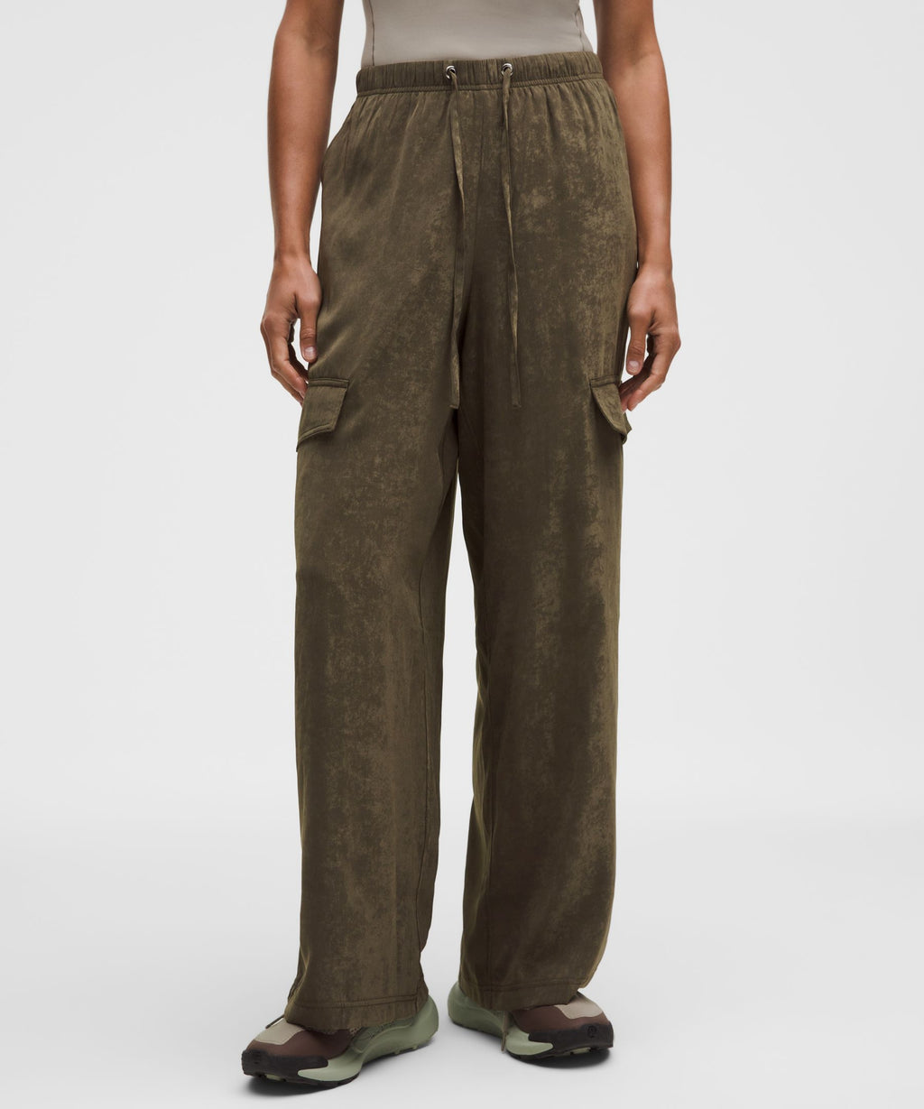 Matte Satin Relaxed-Fit Mid-Rise Cargo Pant