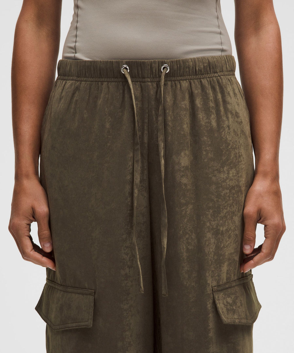 Matte Satin Relaxed-Fit Mid-Rise Cargo Pant