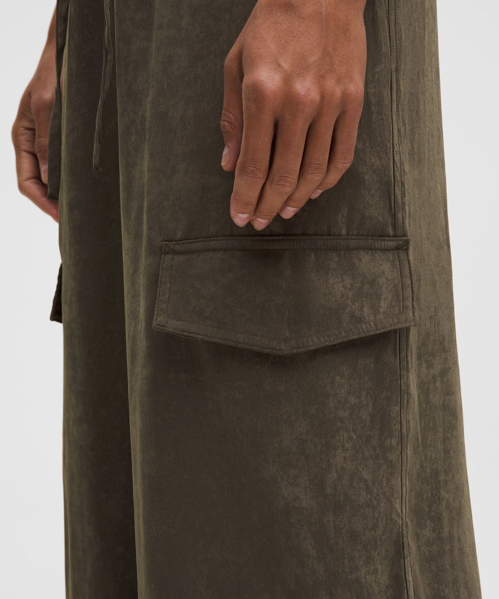 Matte Satin Relaxed-Fit Mid-Rise Cargo Pant
