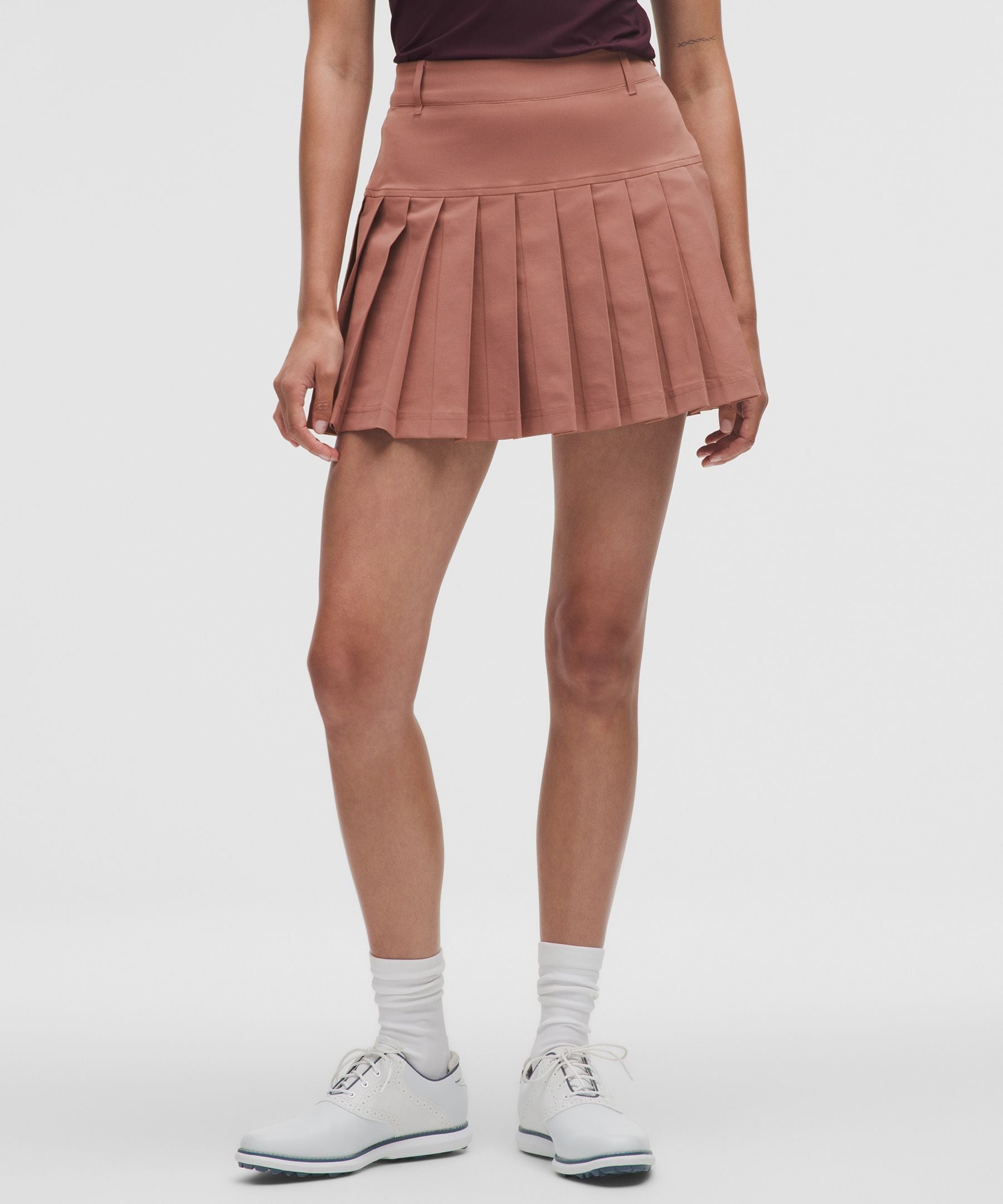 Drop-Waist Pleated High-Rise Golf Skirt