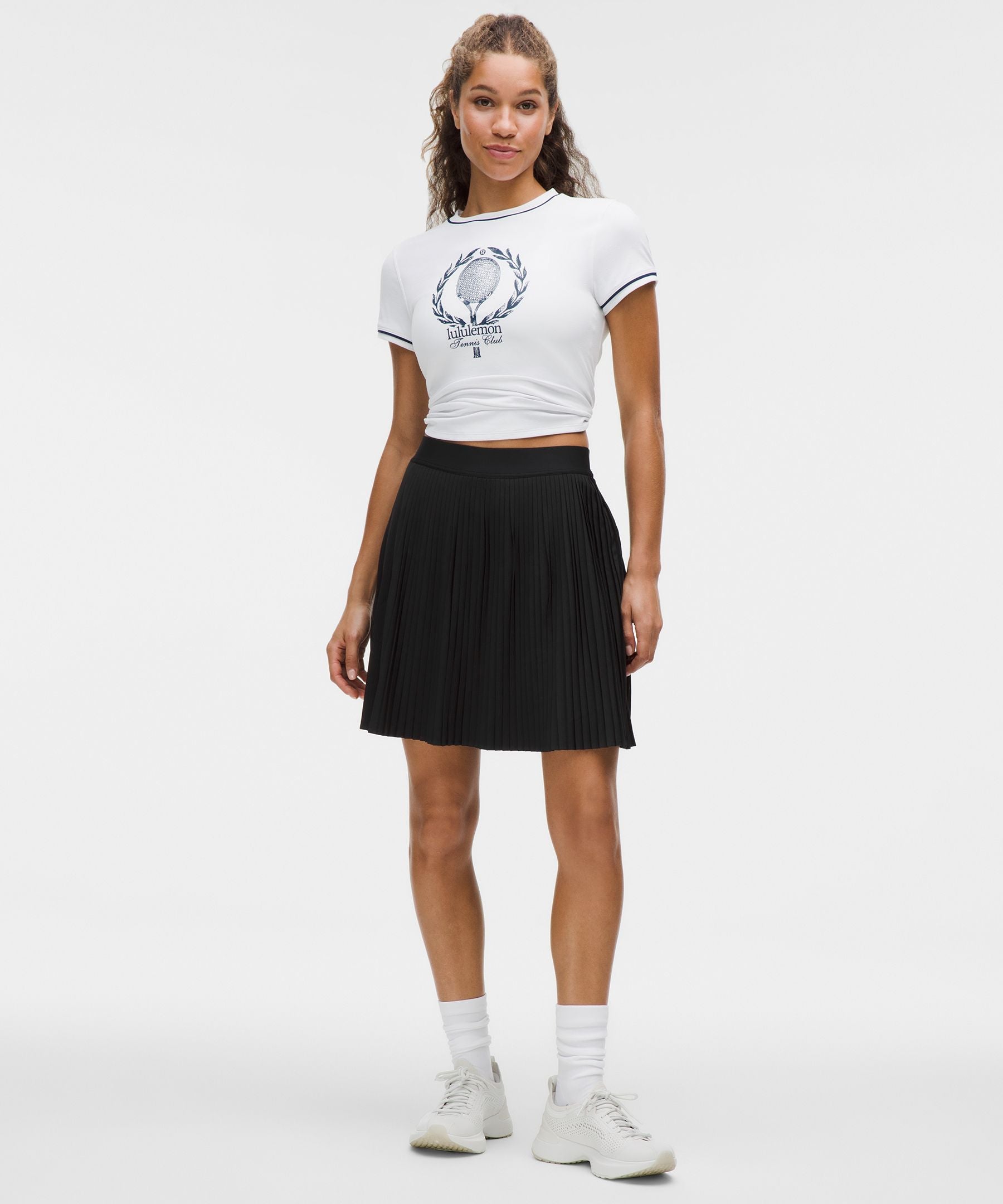 Pleated High-Rise Knee-Length Tennis Skirt