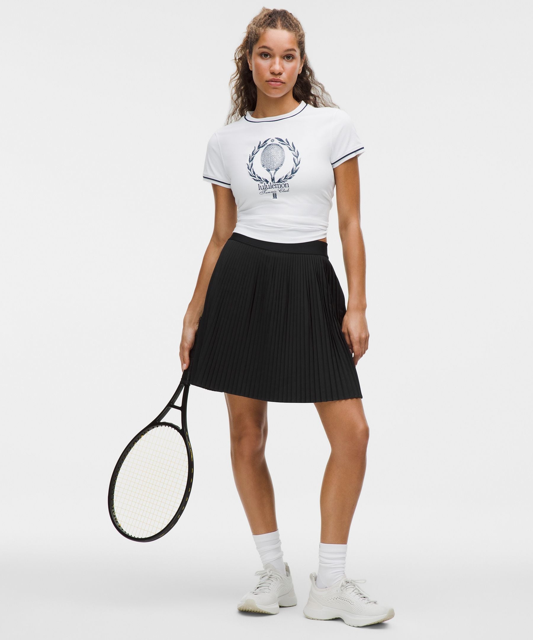 Pleated High-Rise Knee-Length Tennis Skirt
