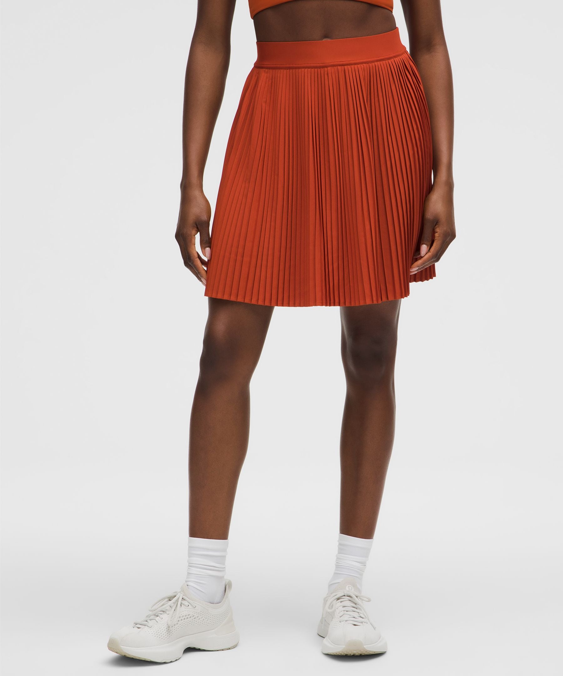 Pleated High-Rise Knee-Length Tennis Skirt