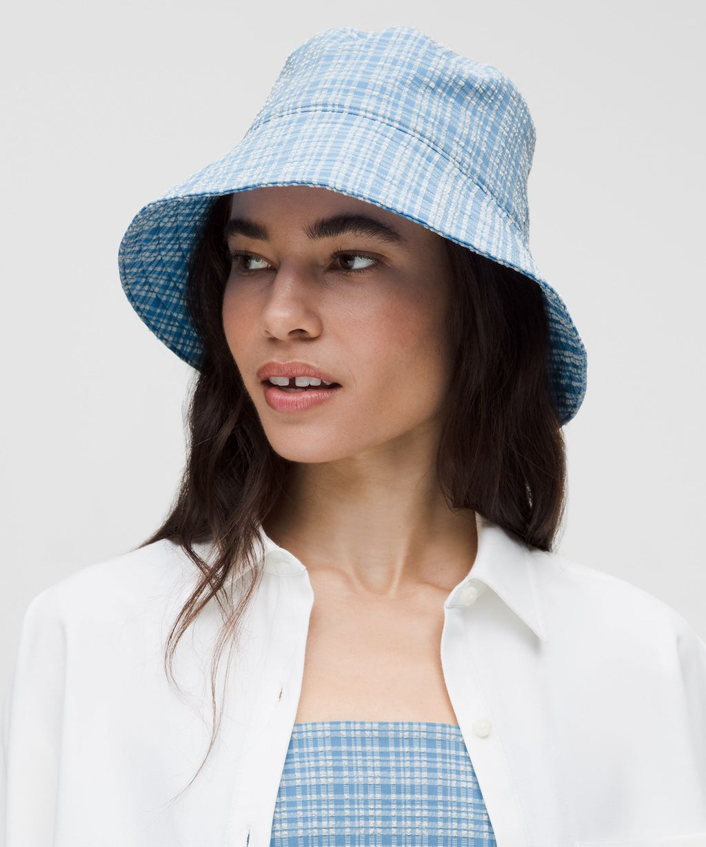 Women's Seersucker Check Wide-Brim Hat