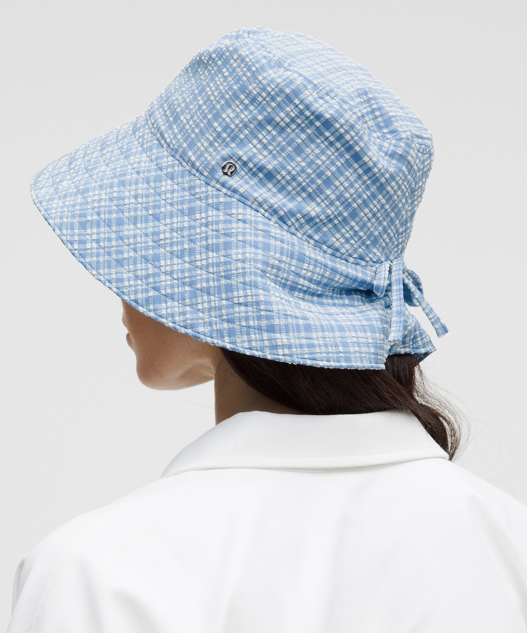 Women's Seersucker Check Wide-Brim Hat