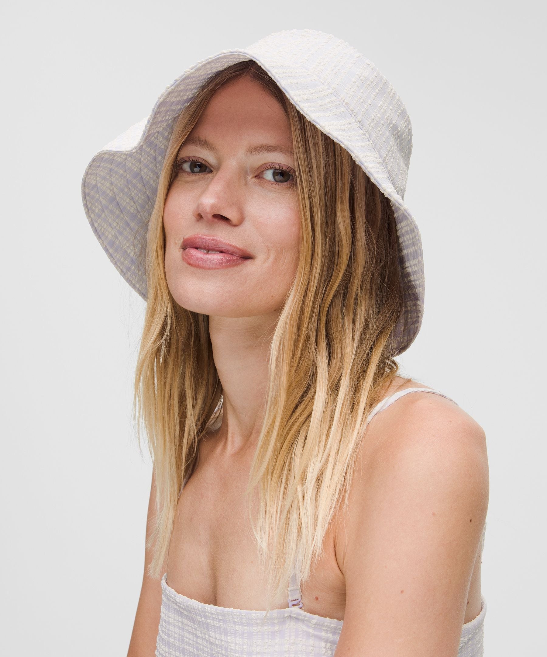 Women's Seersucker Check Wide-Brim Hat