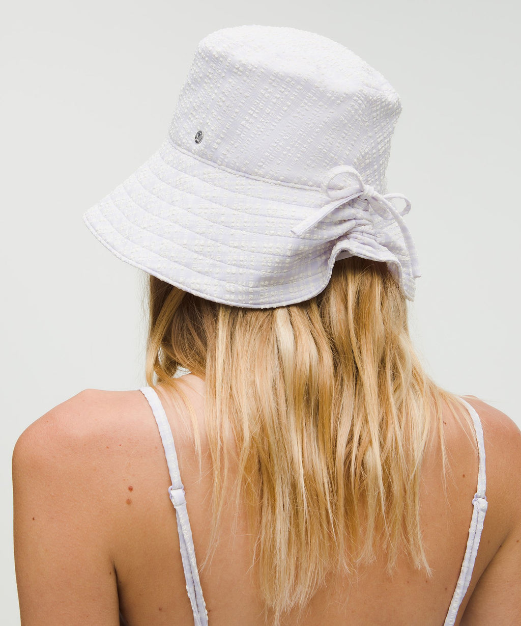 Women's Seersucker Check Wide-Brim Hat
