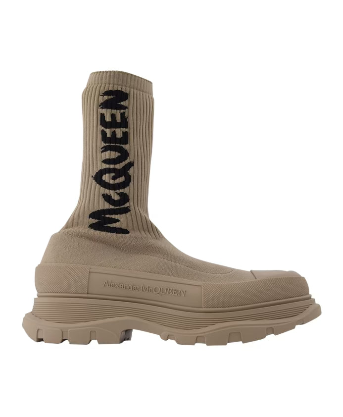 Beige Sock Boots with Black Accents