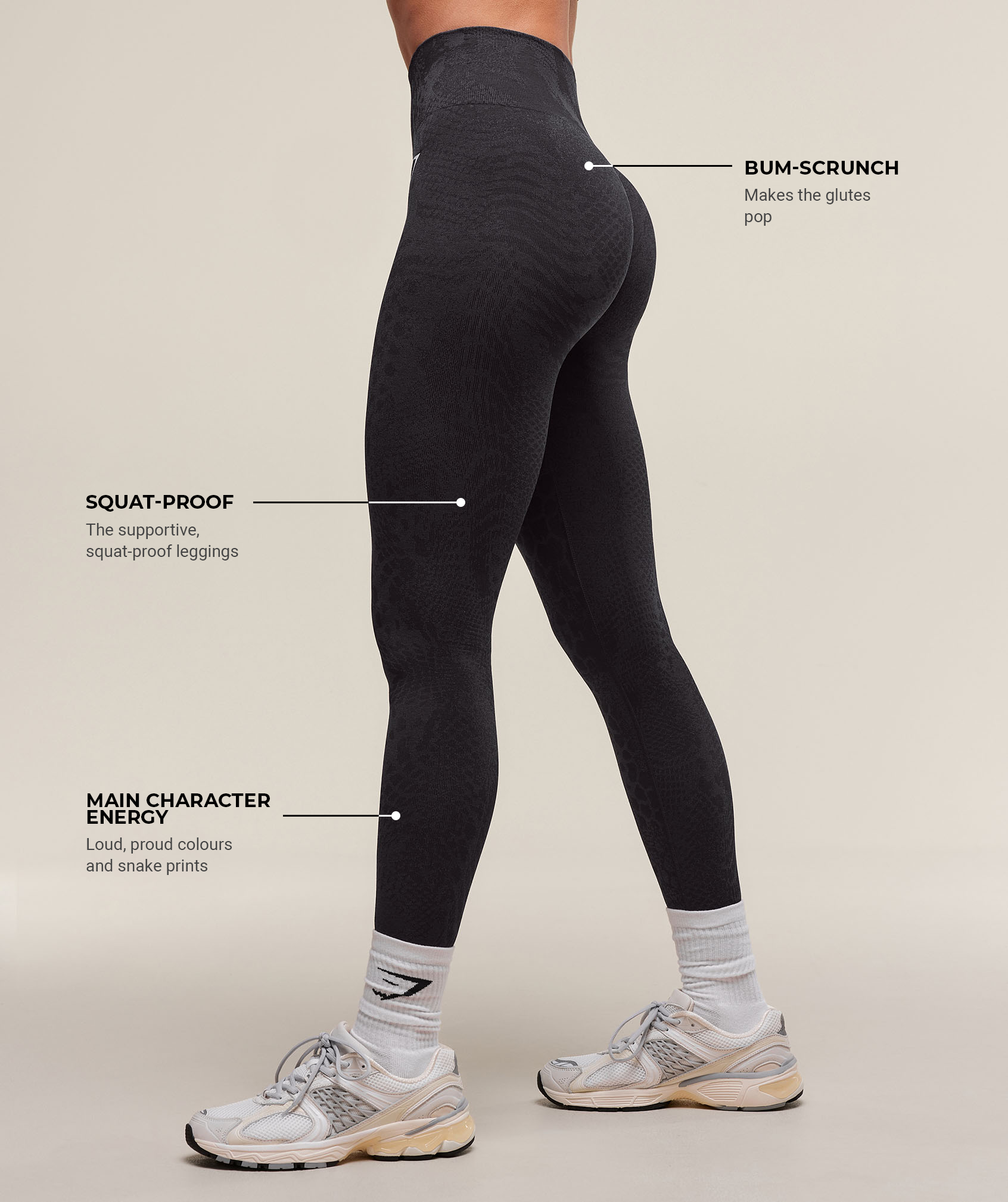 Gymshark Adapt Animal X Whitney Seamless Leggings - Asphalt Grey/Black