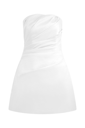 Leslie Gathered Taffeta Mini Dress - White