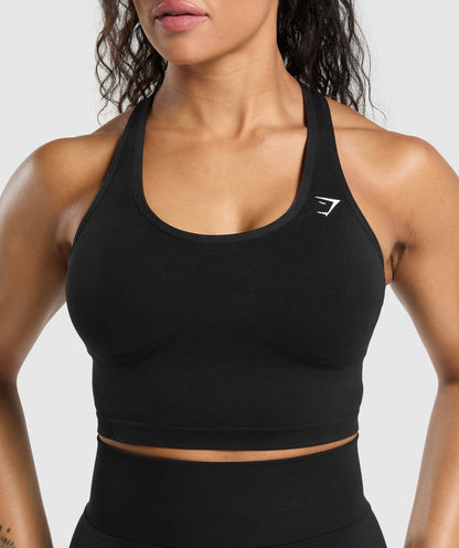 Gymshark Lift Seamless Midi Tank With Shelf - Black/Black Marl