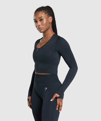 Gymshark Lift Seamless Zip Up Jacket - Midnight Blue/Black Marl