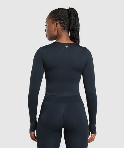 Gymshark Lift Seamless Zip Up Jacket - Midnight Blue/Black Marl