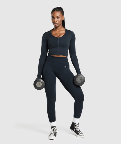 Gymshark Lift Seamless Zip Up Jacket - Midnight Blue/Black Marl