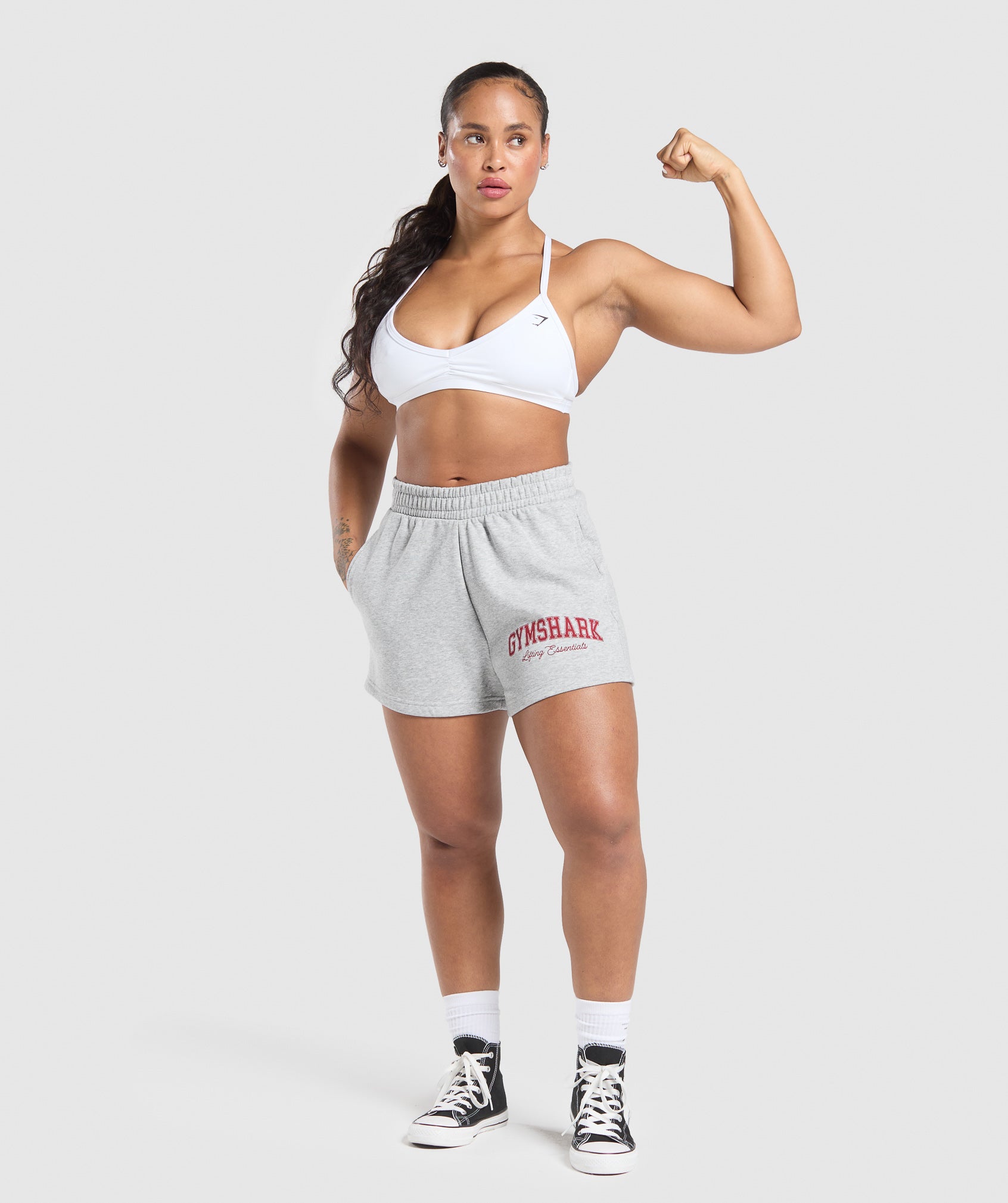 Gymshark Lifting Essentials Graphic Brushed 4' Shorts - Light Grey Core Marl