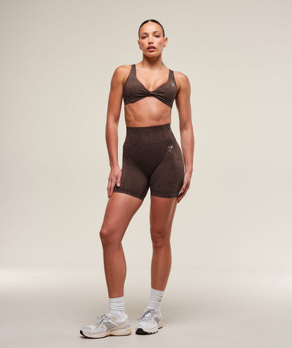 Gymshark Adapt Animal X Whitney Seamless Twist Front Bra - Archive Brown/Soft Brown