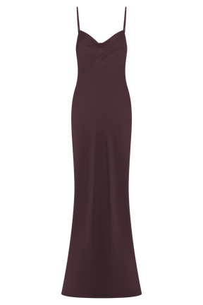 Lilly Sweetheart Satin Maxi Dress - Dark Chocolate