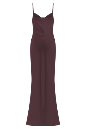 Lilly Sweetheart Satin Maxi Dress - Dark Chocolate
