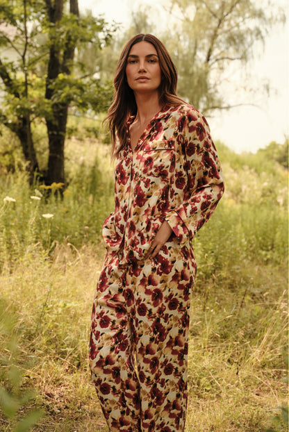 Eberjey x  Lily Aldridge - Inez Washable Silk Printed Long PJ Set