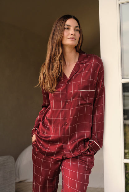 Eberjey x  Lily Aldridge - Inez Washable Silk Printed Long PJ Set