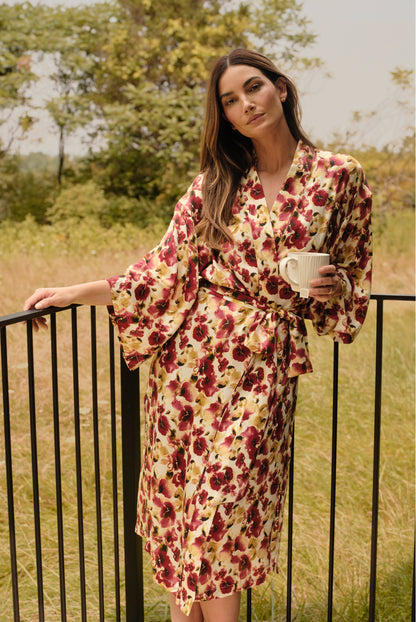 Eberjey x  Lily Aldridge - Inez Washable Silk Printed Robe