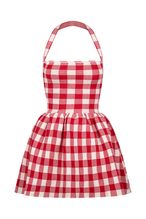 Lindsay Halter Knit Mini Dress - Red Gingham
