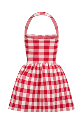 Lindsay Halter Knit Mini Dress - Red Gingham