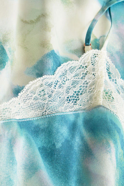 Washable Silk Printed Lace Cami & Short Set